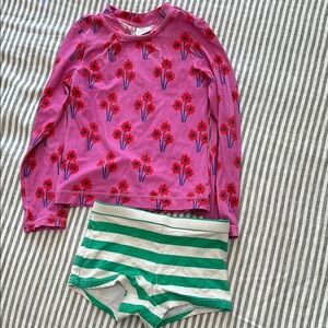 Hanna Andersson Size 6-7 Floral Rash Guard with Striped Shorts